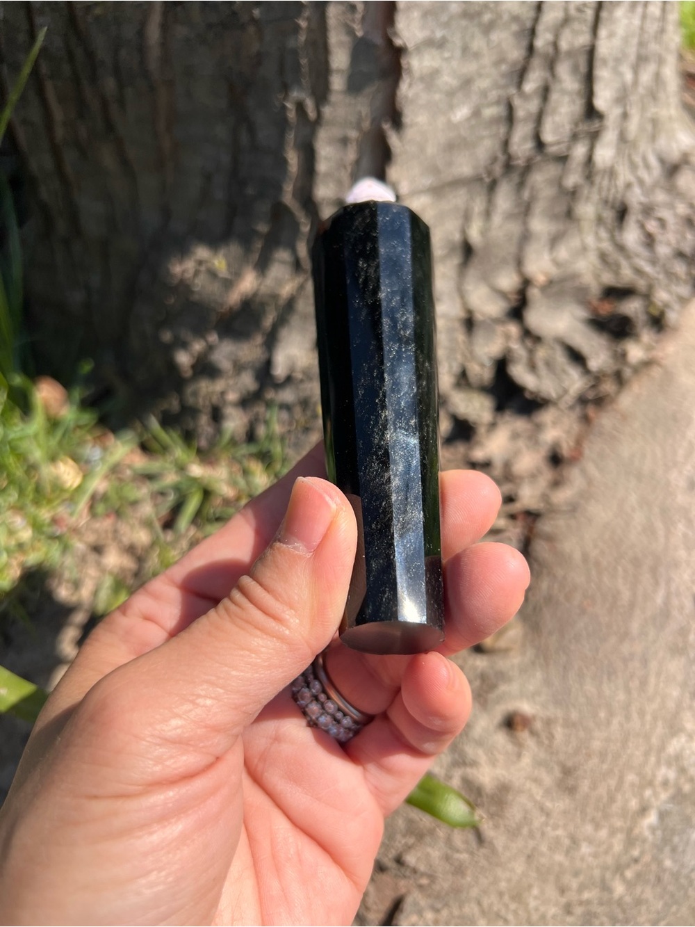 Golden (1) obsidian wand with stand | Crystal